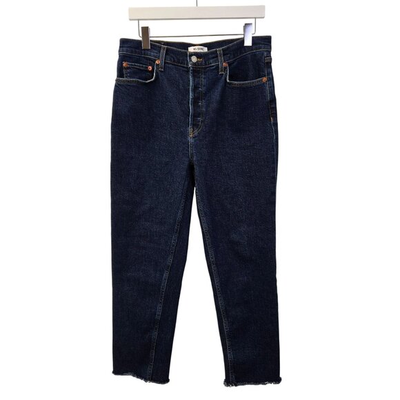 Re/Done '70s Stovepipe Jeans Hidden Button Fly Raw Hem Crop Jeans Size 30 - Picture 1 of 9